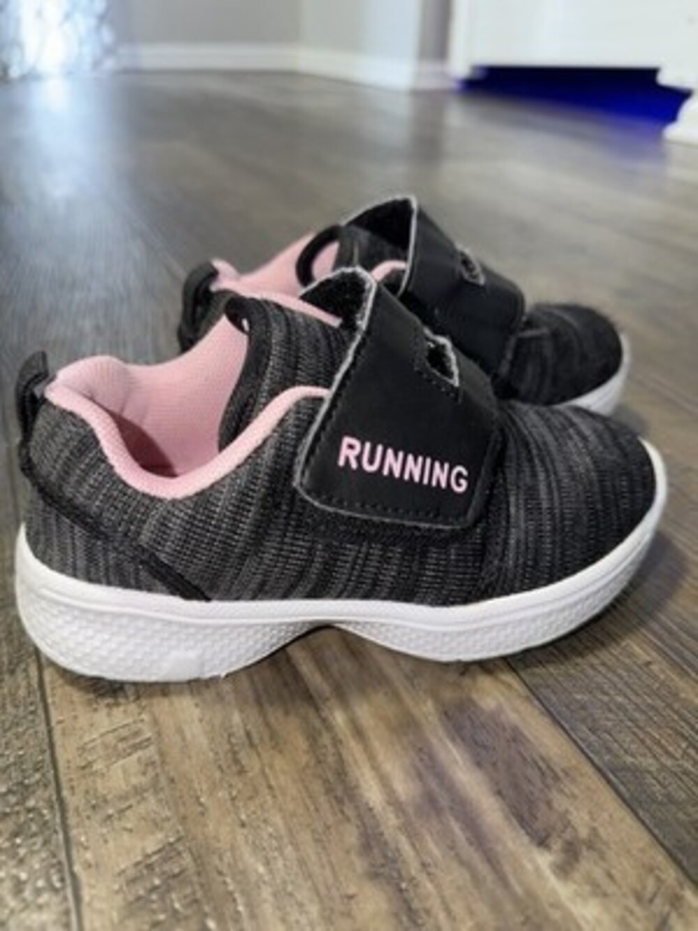 Kids Black & Pink Running Sneakers with Strap